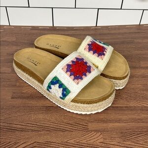 Glaze EURO-2 Women's Flat Sandals Granny Square Crocheted Slides Size 7.5 Boho